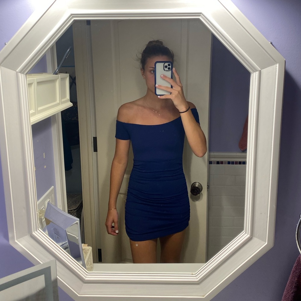 Susana Monaco Navy Blue Ruched Dress